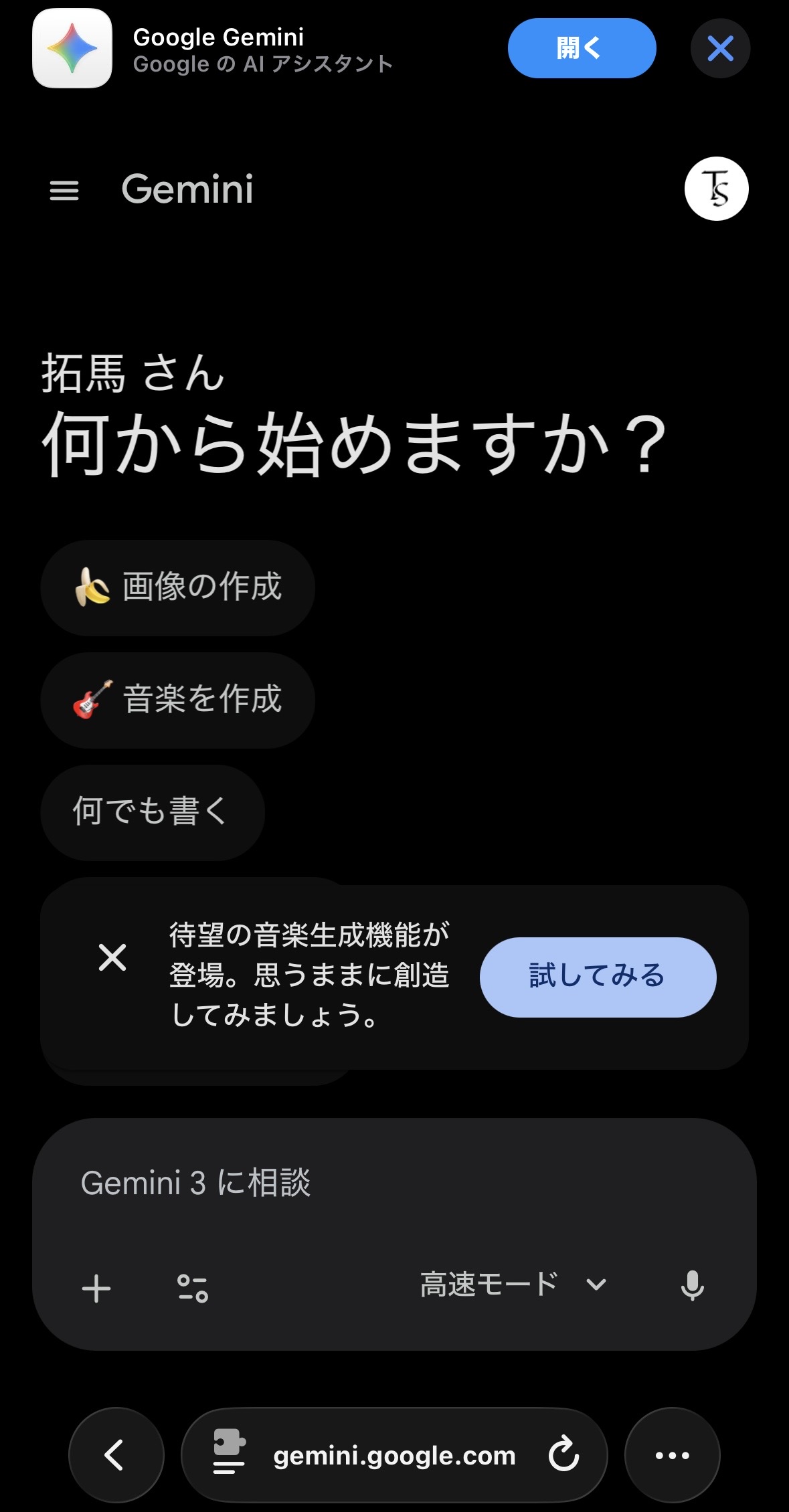 Geminiログイン画面